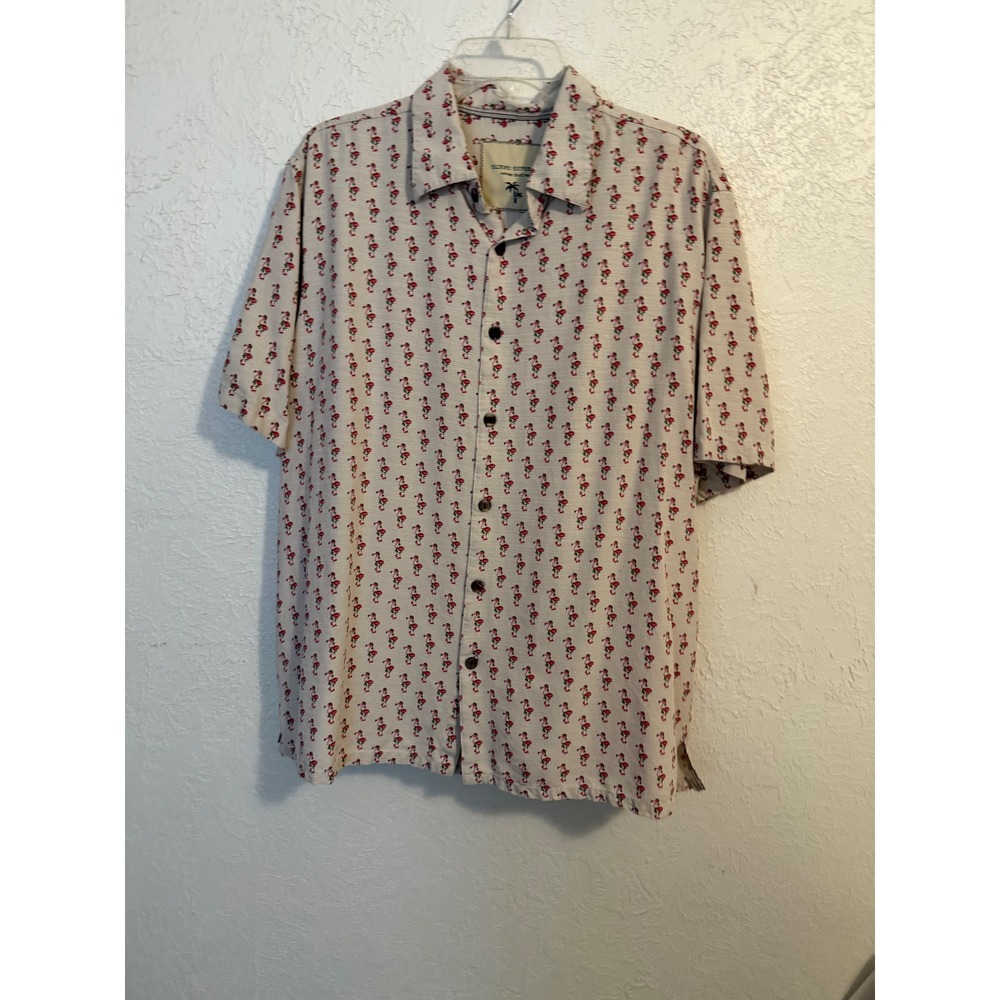 Island Republic Mens XXL 100% Silk Flamingo Print Short Sleeve Button Up Shirt
